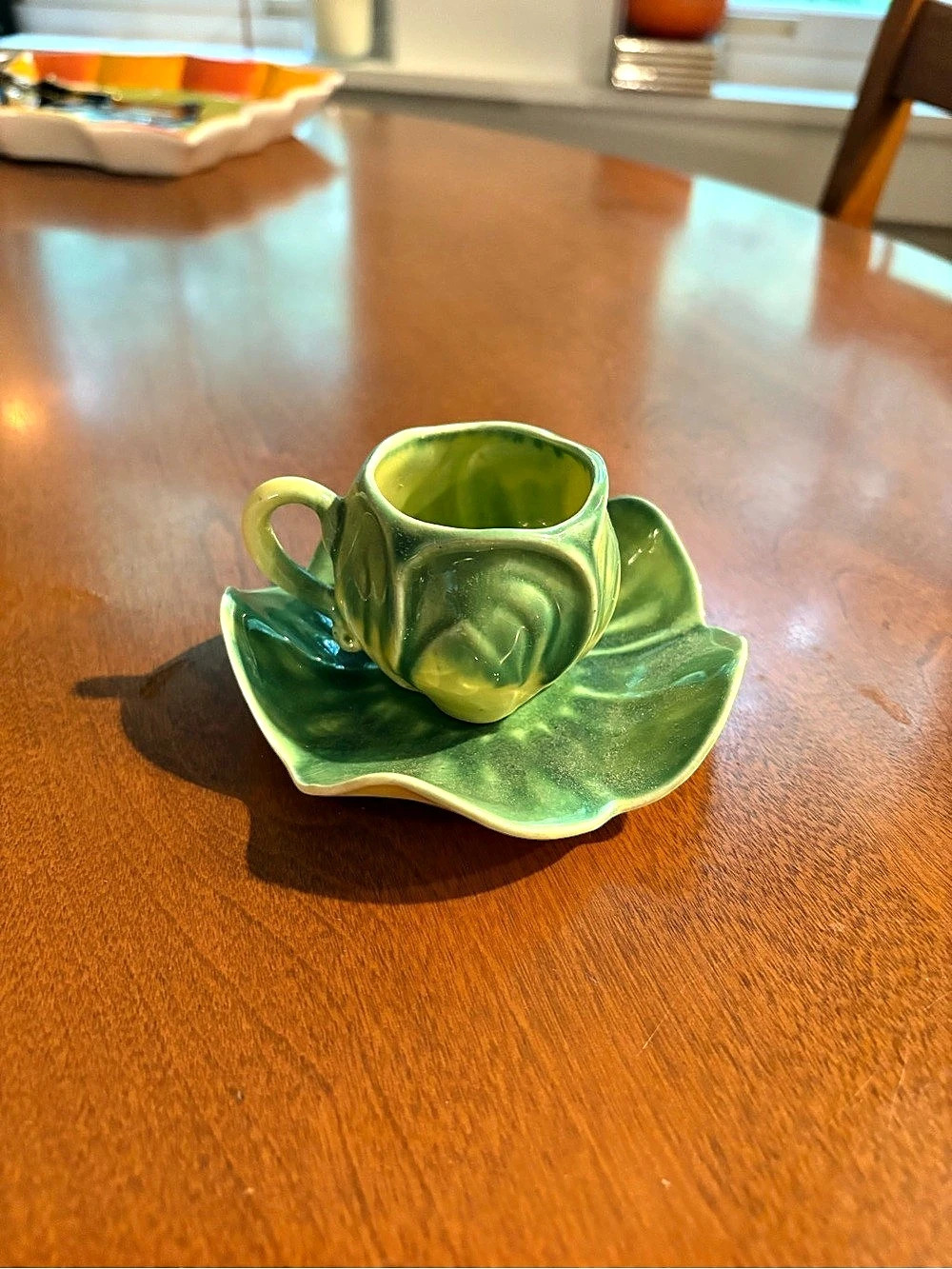 Green & Yellow Ceramic Cup and Saucer